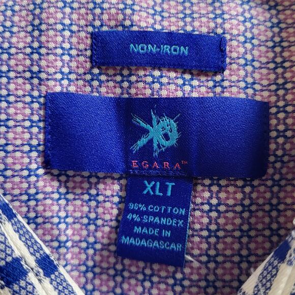 Egara Men's Warehouse Blue White Check Spread Collar Flip Cuff Shirt Sze XLT NWT - Picture 7 of 11